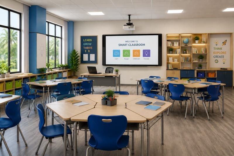 A classroom fitted with institutional furniture — one of the sectors Finex Industries serves
